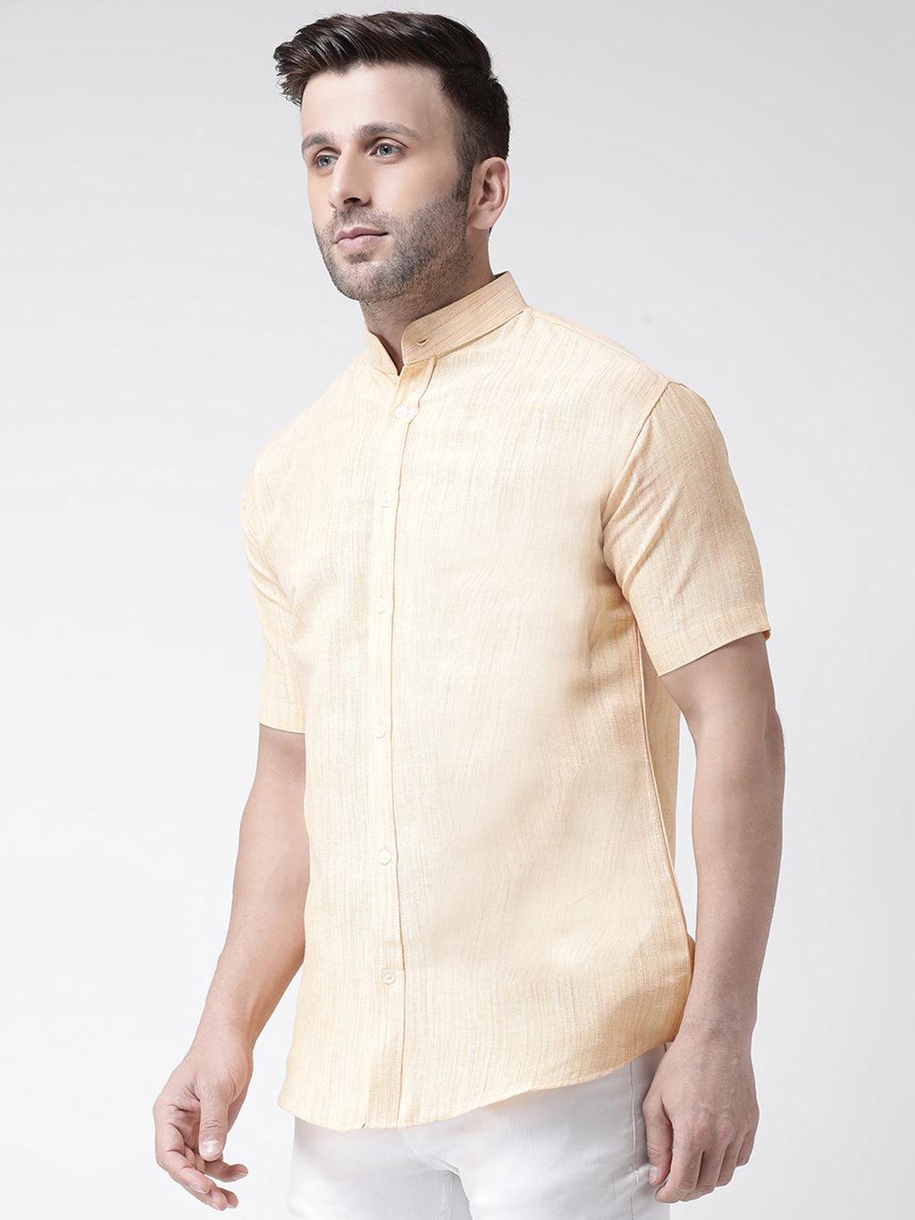 RIAG Beige Men's Chinese Collar Half Sleeves Shirt | Grocsy