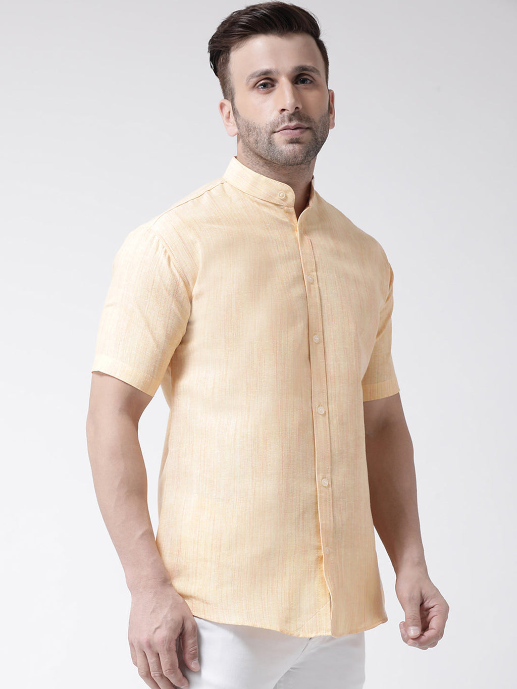 RIAG Beige Men's Chinese Collar Half Sleeves Shirt | Grocsy