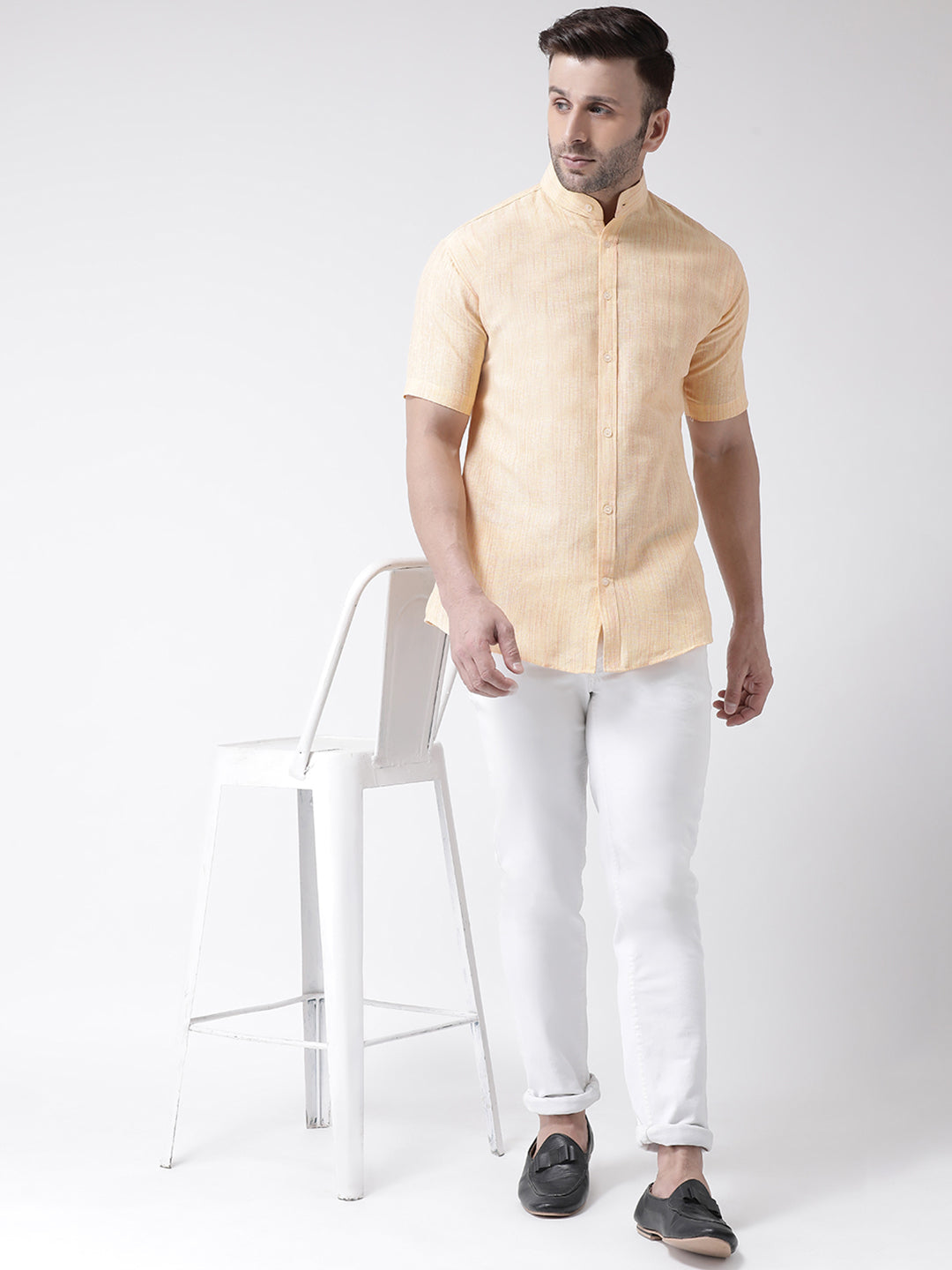 RIAG Beige Men's Chinese Collar Half Sleeves Shirt | Grocsy