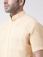 RIAG Beige Men's Chinese Collar Half Sleeves Shirt | Grocsy