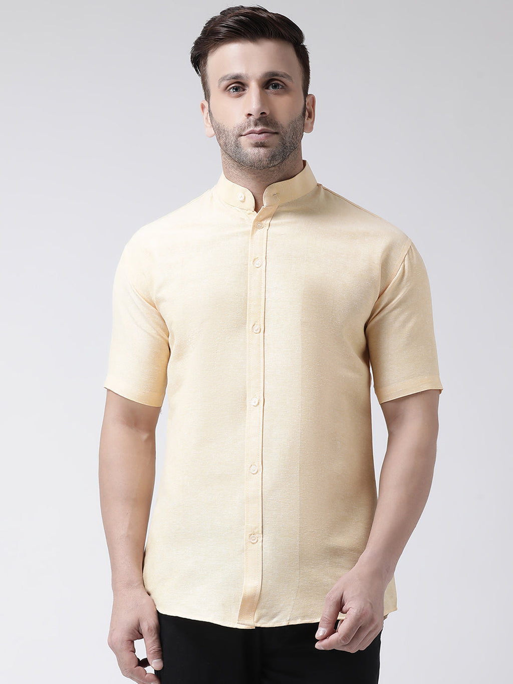 RIAG Beige Men's Chinese Collar Half Sleeves Shirt | Grocsy