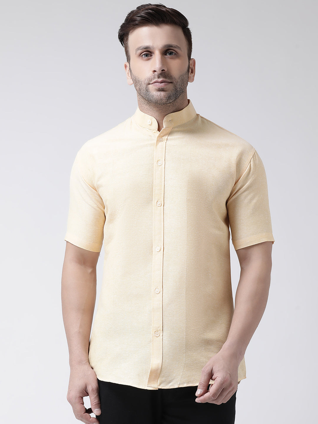 RIAG Beige Men's Chinese Collar Half Sleeves Shirt | Grocsy