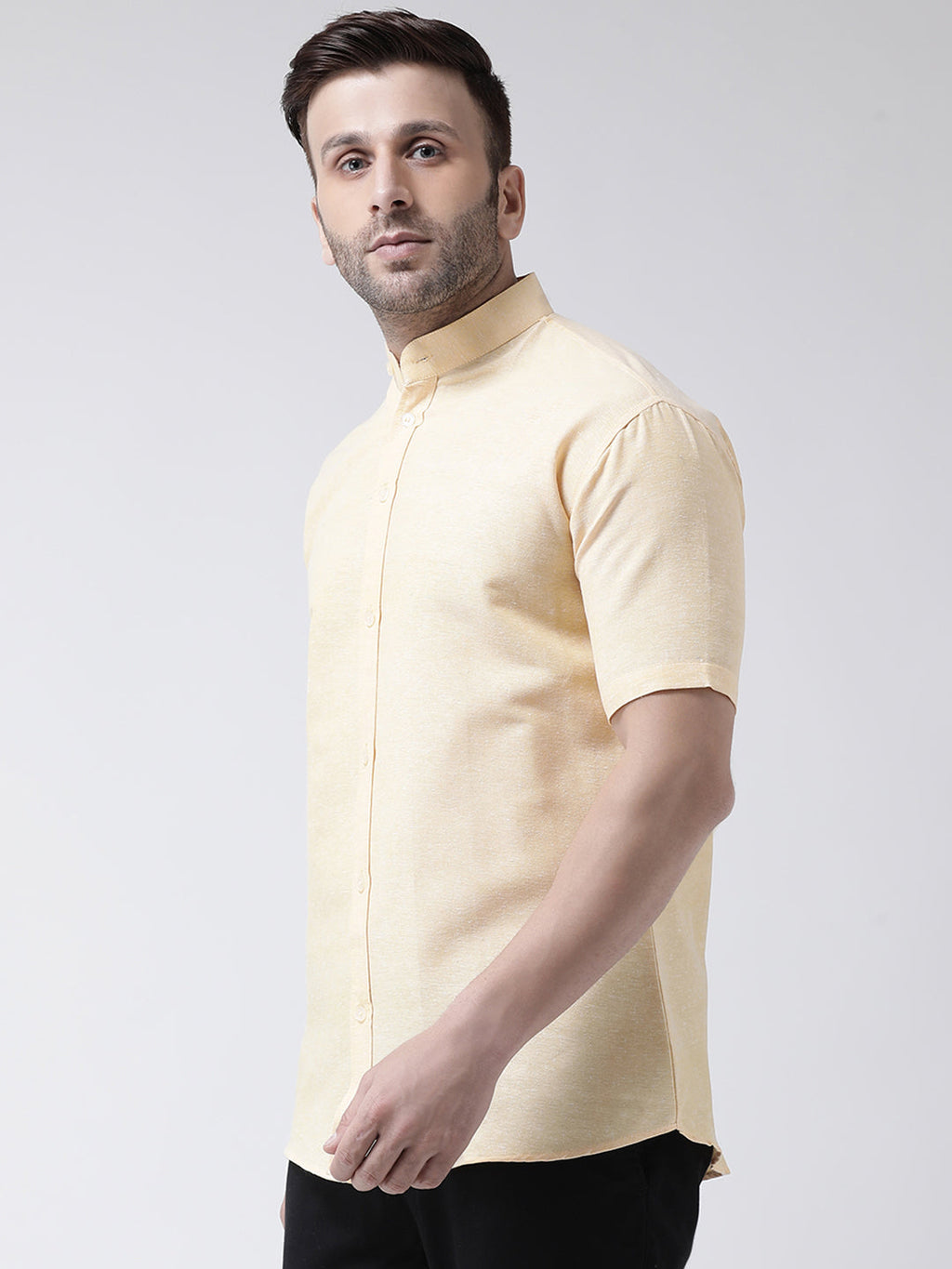 RIAG Beige Men's Chinese Collar Half Sleeves Shirt | Grocsy