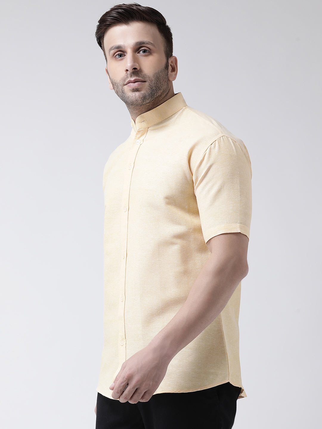 RIAG Beige Men's Chinese Collar Half Sleeves Shirt | Grocsy