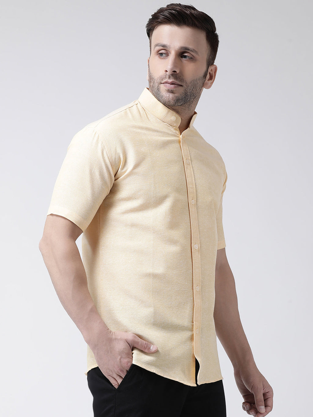 RIAG Beige Men's Chinese Collar Half Sleeves Shirt | Grocsy