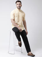 RIAG Beige Men's Chinese Collar Half Sleeves Shirt | Grocsy