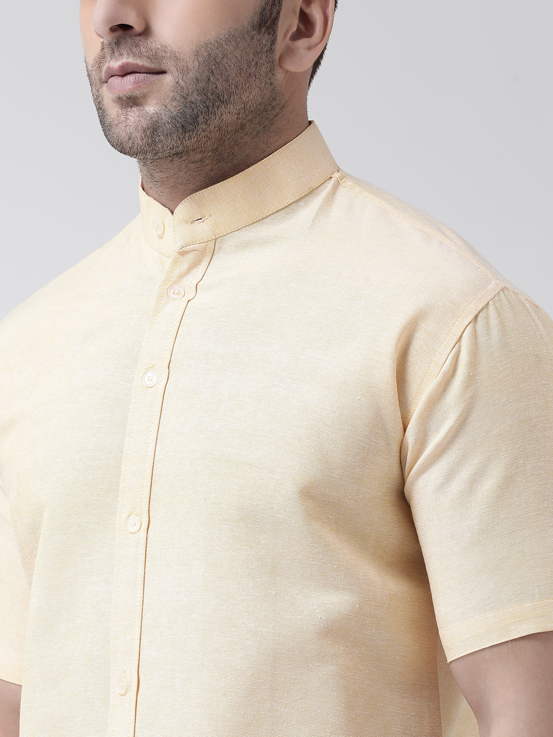 RIAG Beige Men's Chinese Collar Half Sleeves Shirt | Grocsy