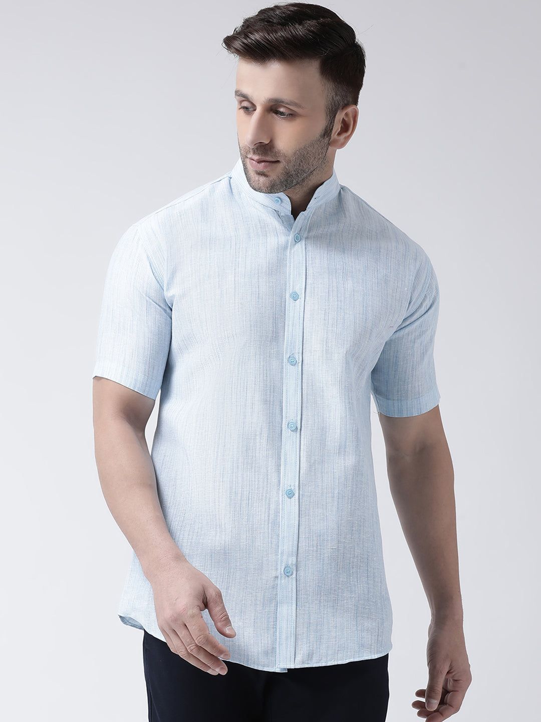 RIAG Sky Blue Men's Chinese Collar Half Sleeves Shirt | Grocsy