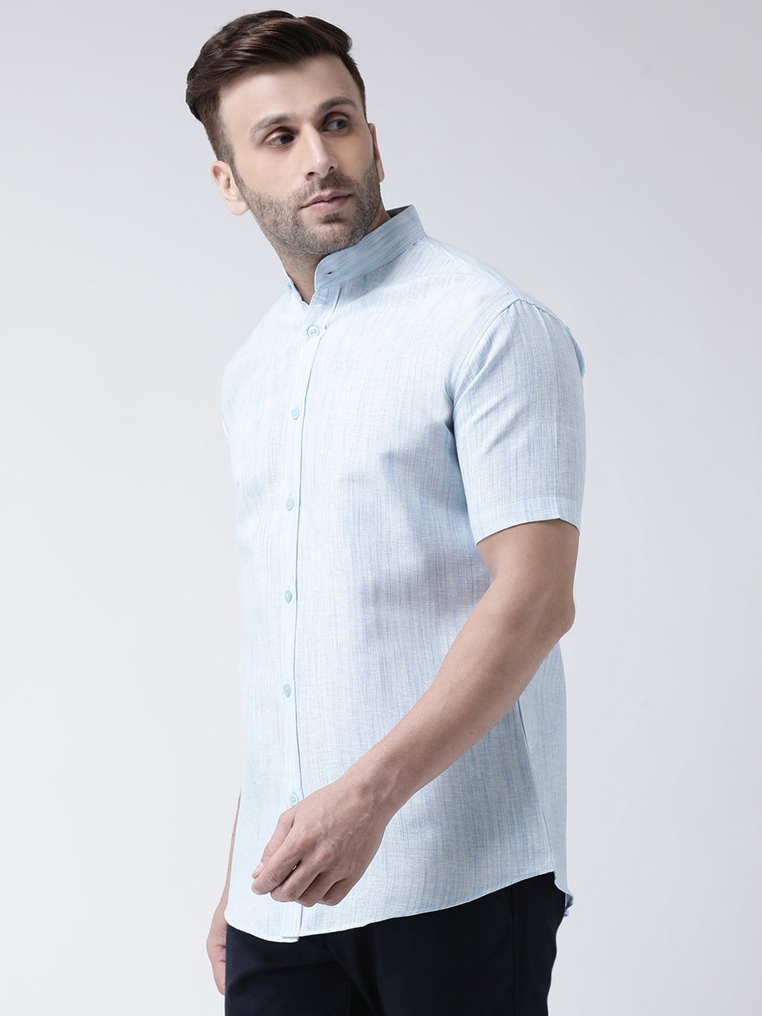 RIAG Sky Blue Men's Chinese Collar Half Sleeves Shirt | Grocsy