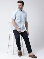 RIAG Sky Blue Men's Chinese Collar Half Sleeves Shirt | Grocsy