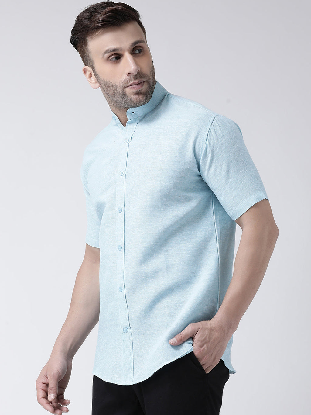RIAG Sky Blue Men's Chinese Collar Half Sleeves Shirt | Grocsy