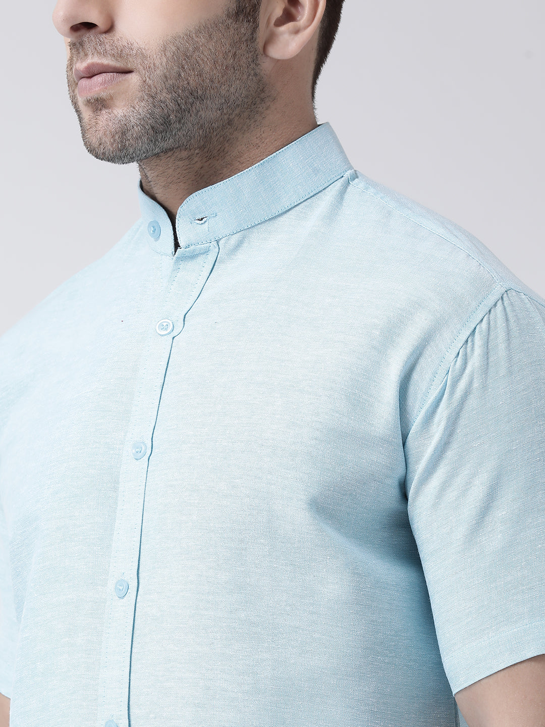 RIAG Sky Blue Men's Chinese Collar Half Sleeves Shirt | Grocsy