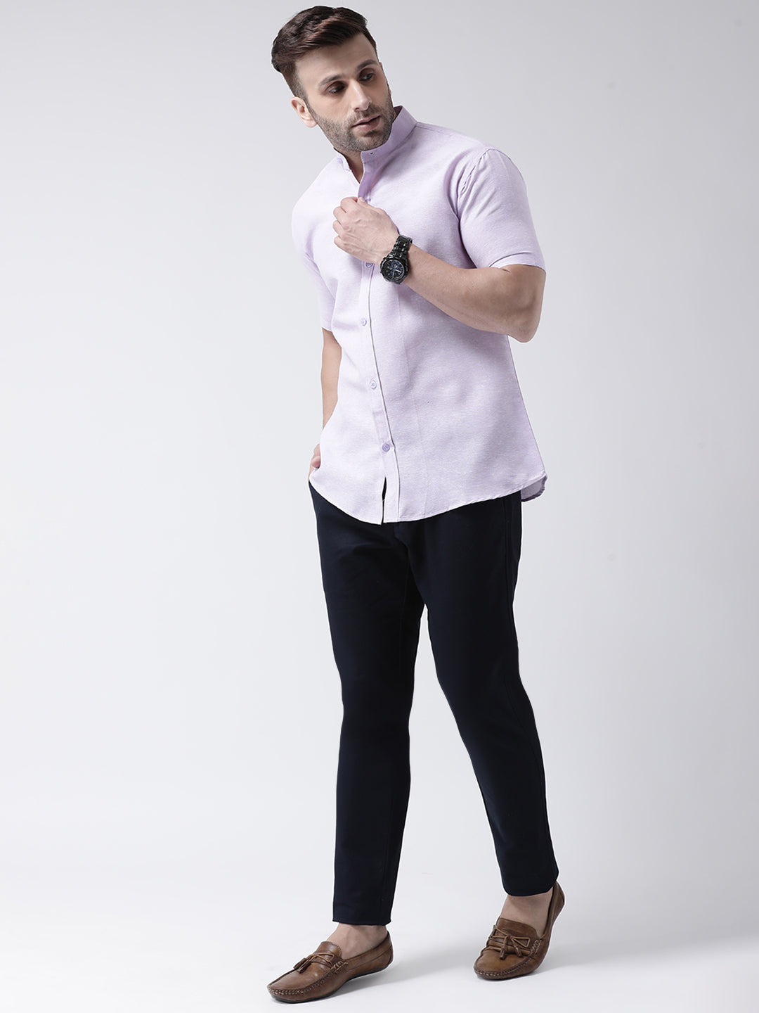 RIAG Violet Men's Chinese Collar Half Sleeves Shirt | Grocsy
