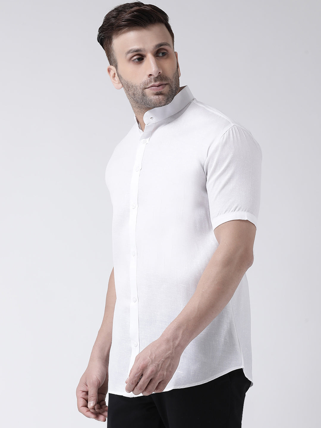 RIAG White Men's Chinese Collar Half Sleeves Shirt | Grocsy