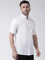 RIAG White Men's Chinese Collar Half Sleeves Shirt | Grocsy