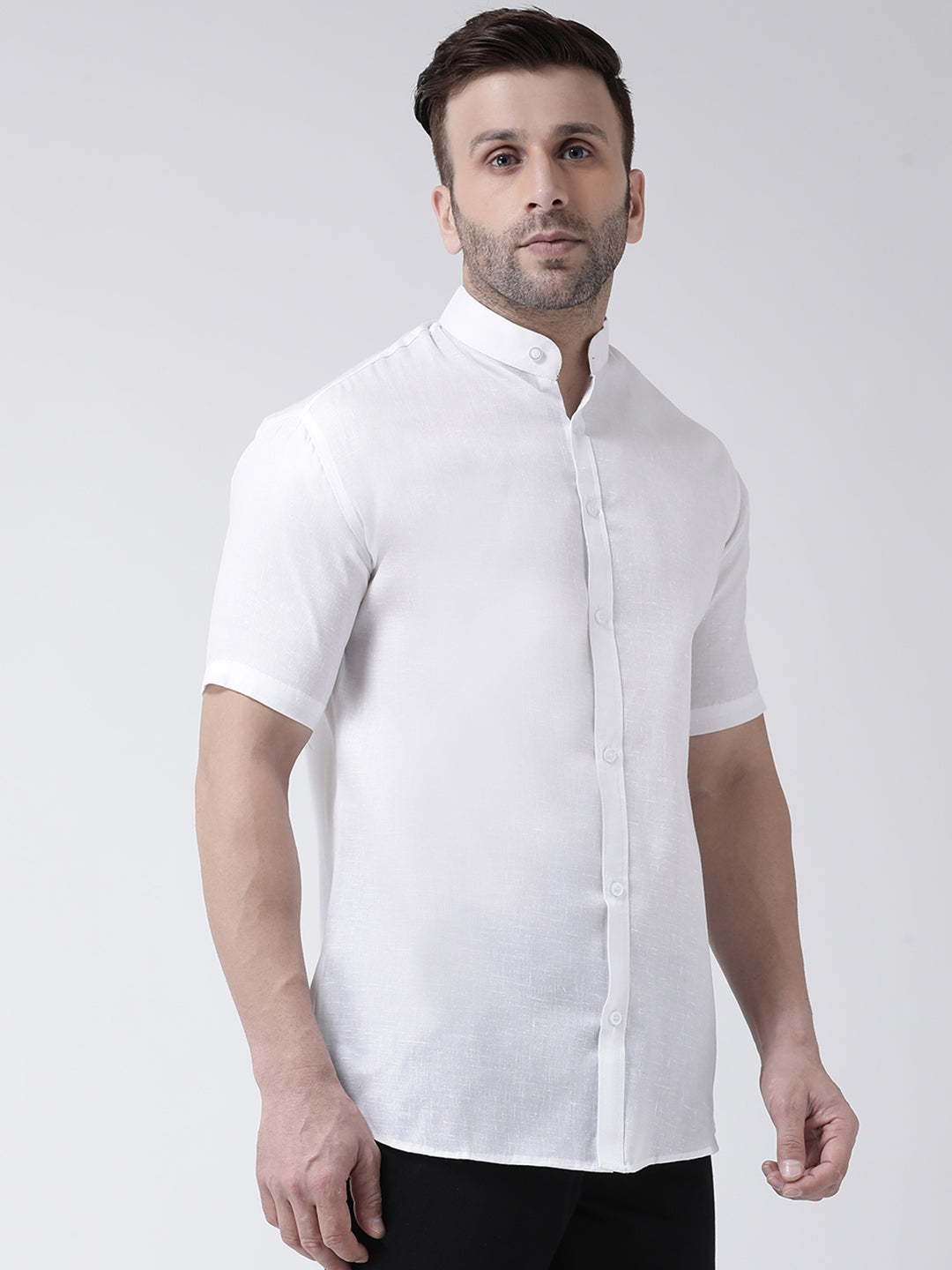 RIAG White Men's Chinese Collar Half Sleeves Shirt | Grocsy