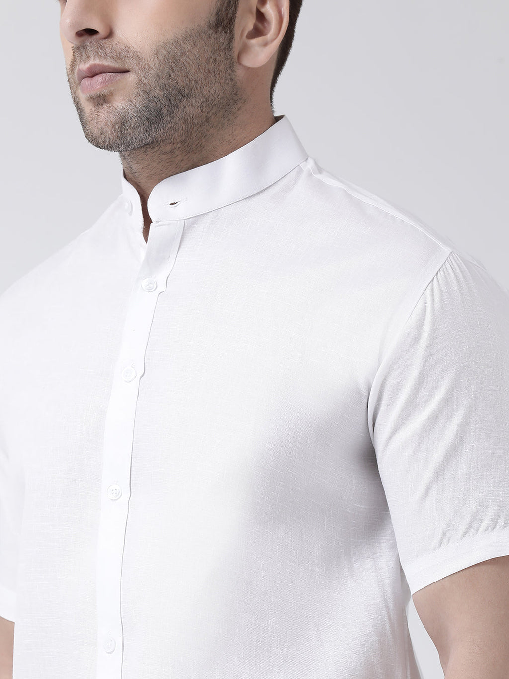 RIAG White Men's Chinese Collar Half Sleeves Shirt | Grocsy