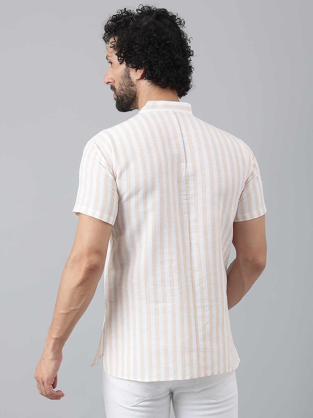RIAG Beige Color Short Sleeves Casual Men's Cotton Short Kurta | Grocsy