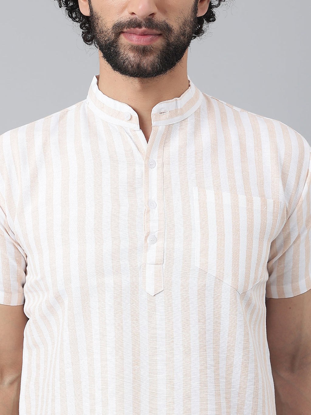 RIAG Beige Color Short Sleeves Casual Men's Cotton Short Kurta | Grocsy