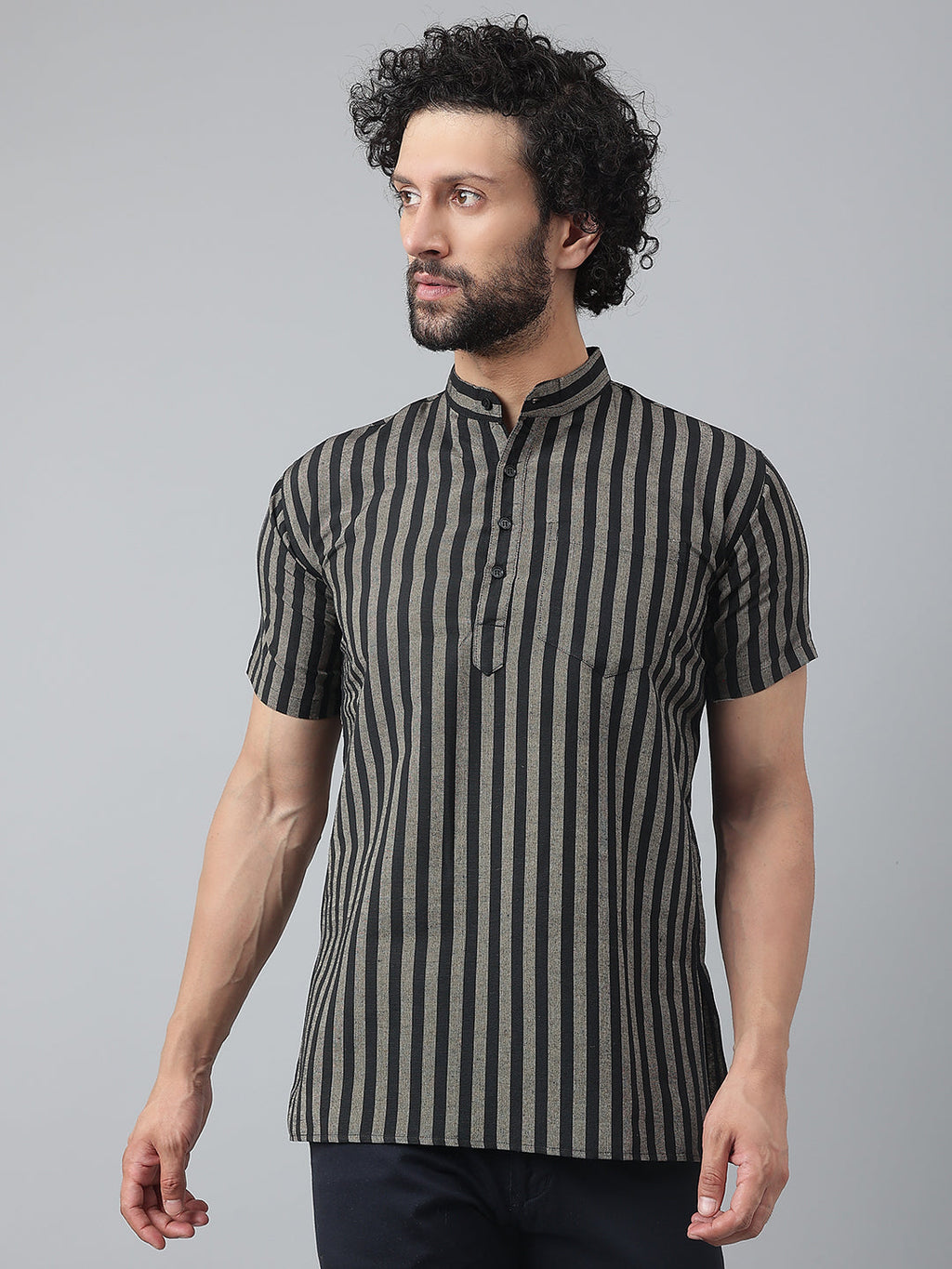 RIAG Black Color Short Sleeves Casual Men's Cotton Short Kurta | Grocsy