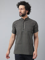 RIAG Black Color Short Sleeves Casual Men's Cotton Short Kurta | Grocsy