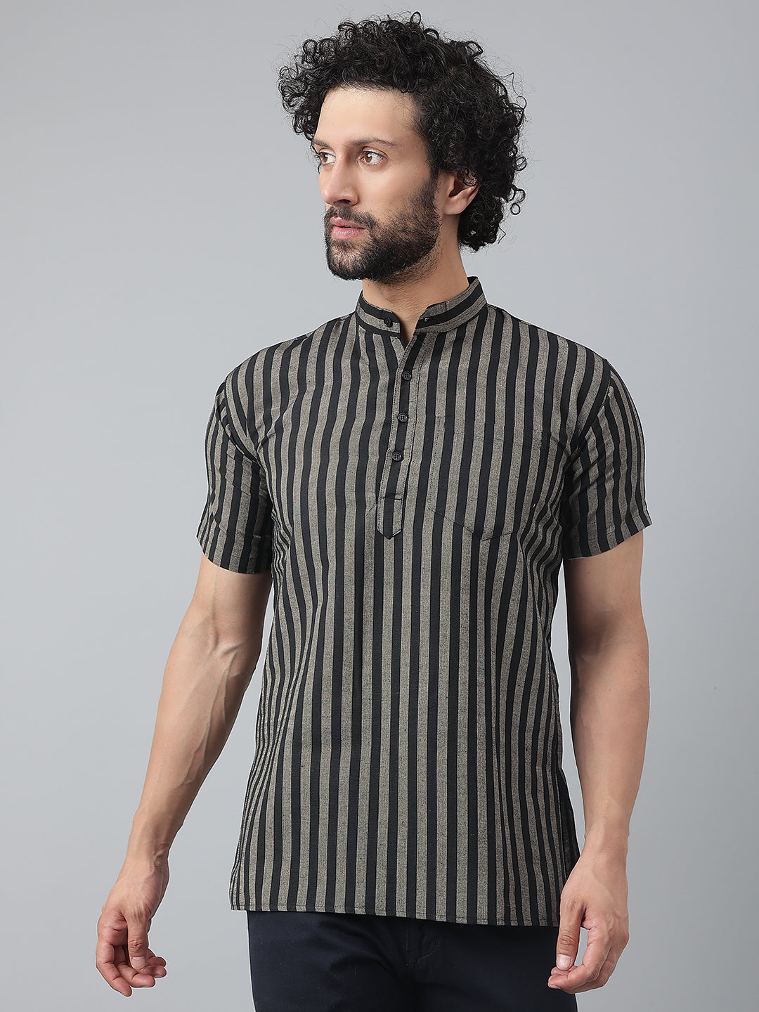 RIAG Black Color Short Sleeves Casual Men's Cotton Short Kurta | Grocsy