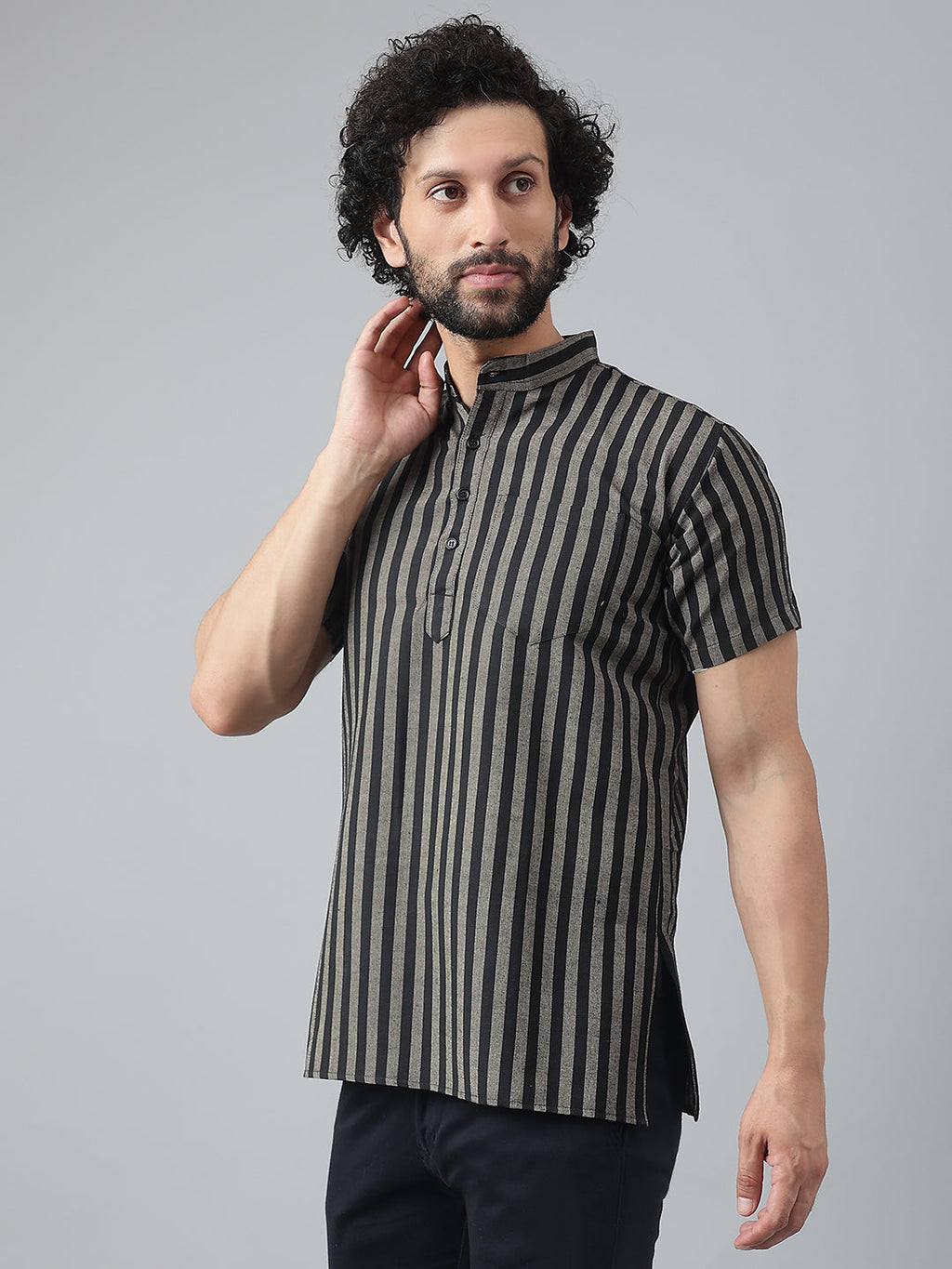 RIAG Black Color Short Sleeves Casual Men's Cotton Short Kurta | Grocsy