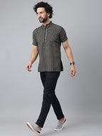 RIAG Black Color Short Sleeves Casual Men's Cotton Short Kurta | Grocsy