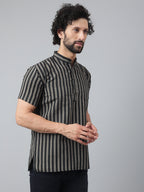 RIAG Black Color Short Sleeves Casual Men's Cotton Short Kurta | Grocsy