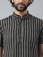RIAG Black Color Short Sleeves Casual Men's Cotton Short Kurta | Grocsy