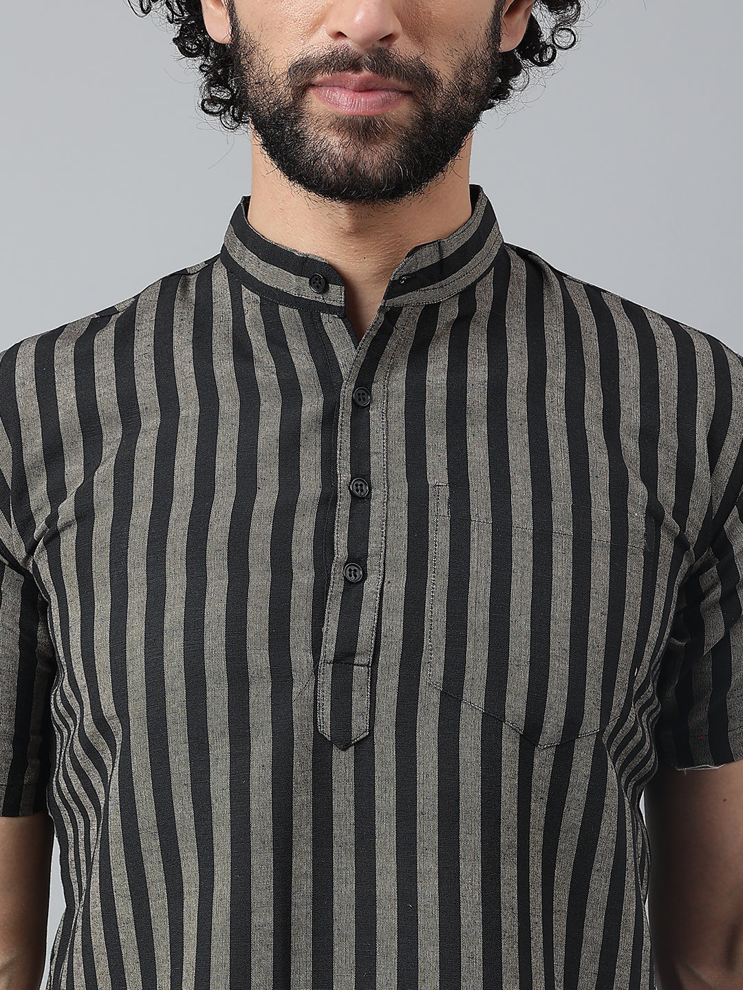 RIAG Black Color Short Sleeves Casual Men's Cotton Short Kurta | Grocsy