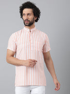 RIAG Orange Color Short Sleeves Casual Men's Cotton Short Kurta | Grocsy