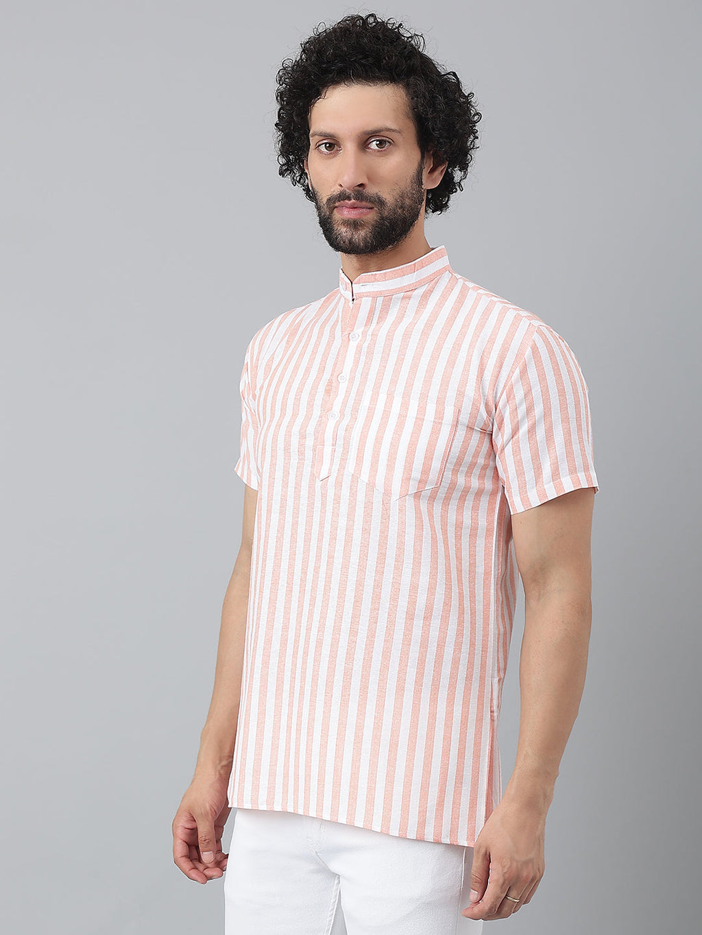 RIAG Orange Color Short Sleeves Casual Men's Cotton Short Kurta | Grocsy
