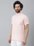RIAG Orange Color Short Sleeves Casual Men's Cotton Short Kurta | Grocsy