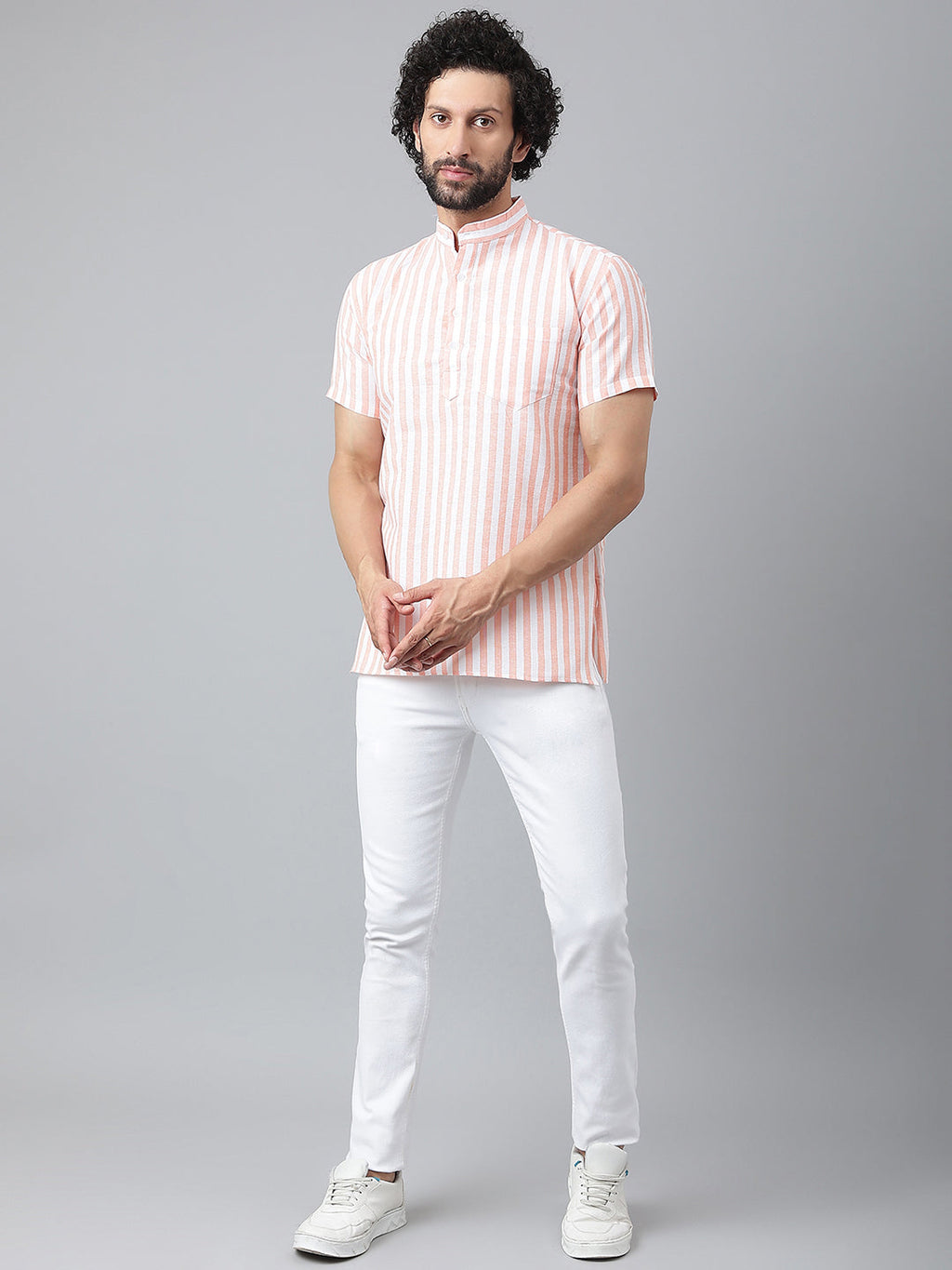 RIAG Orange Color Short Sleeves Casual Men's Cotton Short Kurta | Grocsy