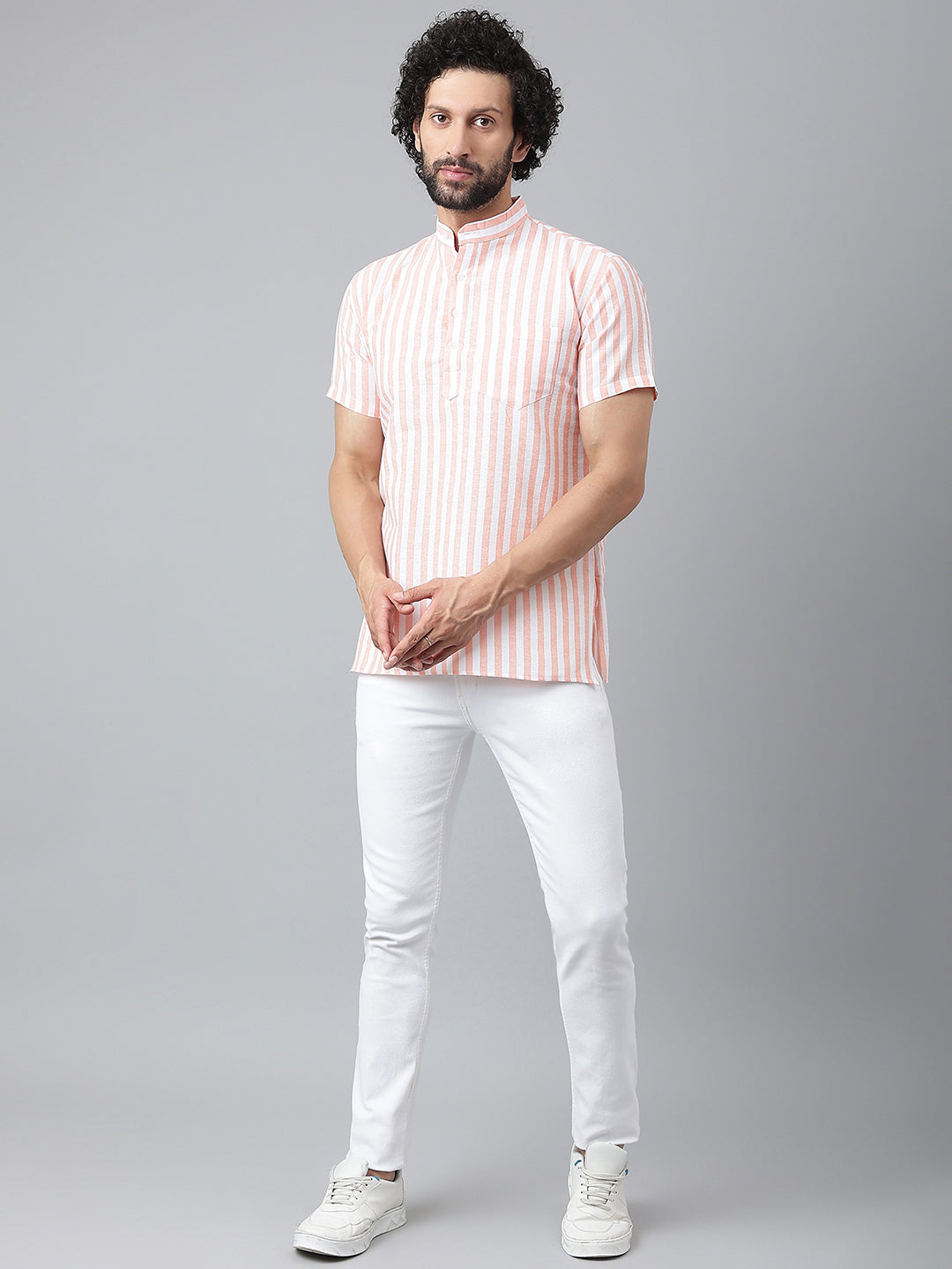 RIAG Orange Color Short Sleeves Casual Men's Cotton Short Kurta | Grocsy