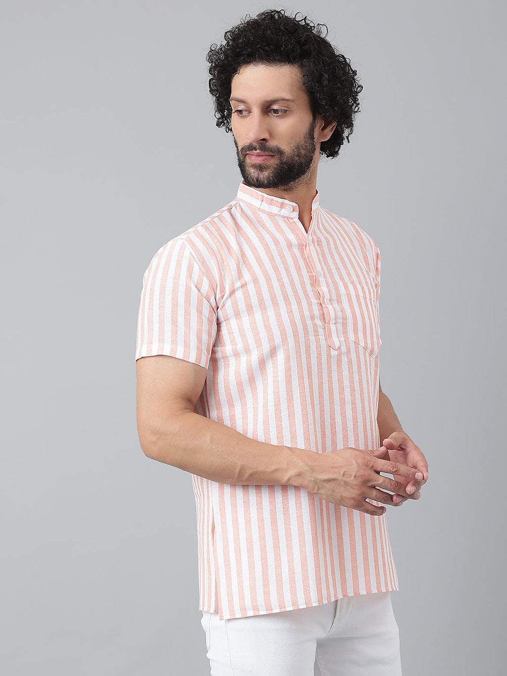 RIAG Orange Color Short Sleeves Casual Men's Cotton Short Kurta | Grocsy