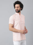 RIAG Orange Color Short Sleeves Casual Men's Cotton Short Kurta | Grocsy