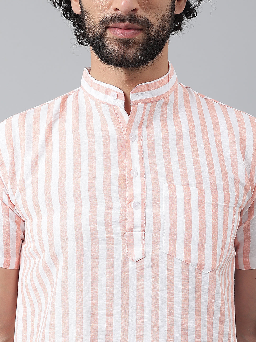 RIAG Orange Color Short Sleeves Casual Men's Cotton Short Kurta | Grocsy