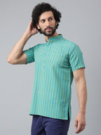 RIAG Blue Color Short Sleeves Casual Men's Cotton Short Kurta | Grocsy