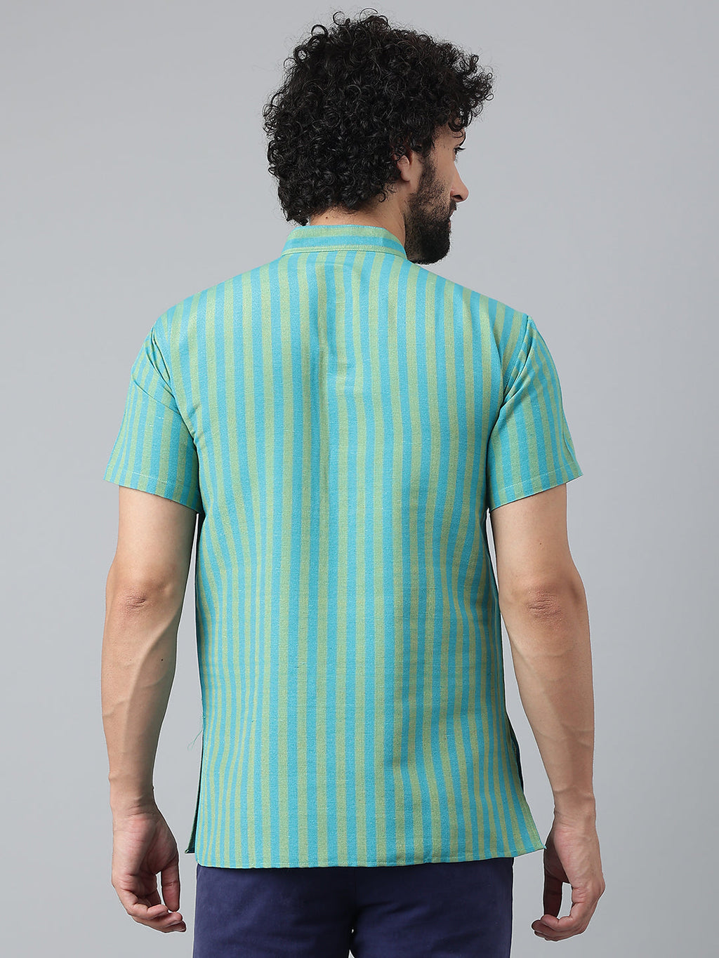 RIAG Blue Color Short Sleeves Casual Men's Cotton Short Kurta | Grocsy