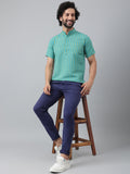 RIAG Blue Color Short Sleeves Casual Men's Cotton Short Kurta | Grocsy