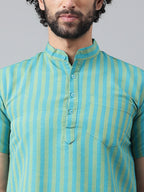 RIAG Blue Color Short Sleeves Casual Men's Cotton Short Kurta | Grocsy