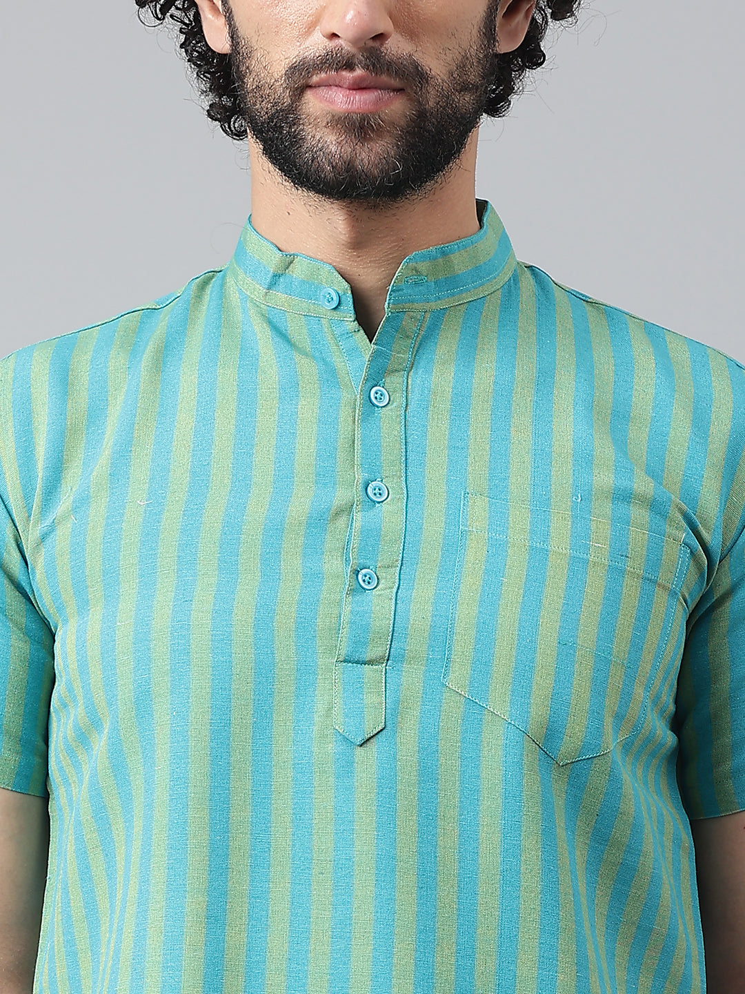 RIAG Blue Color Short Sleeves Casual Men's Cotton Short Kurta | Grocsy