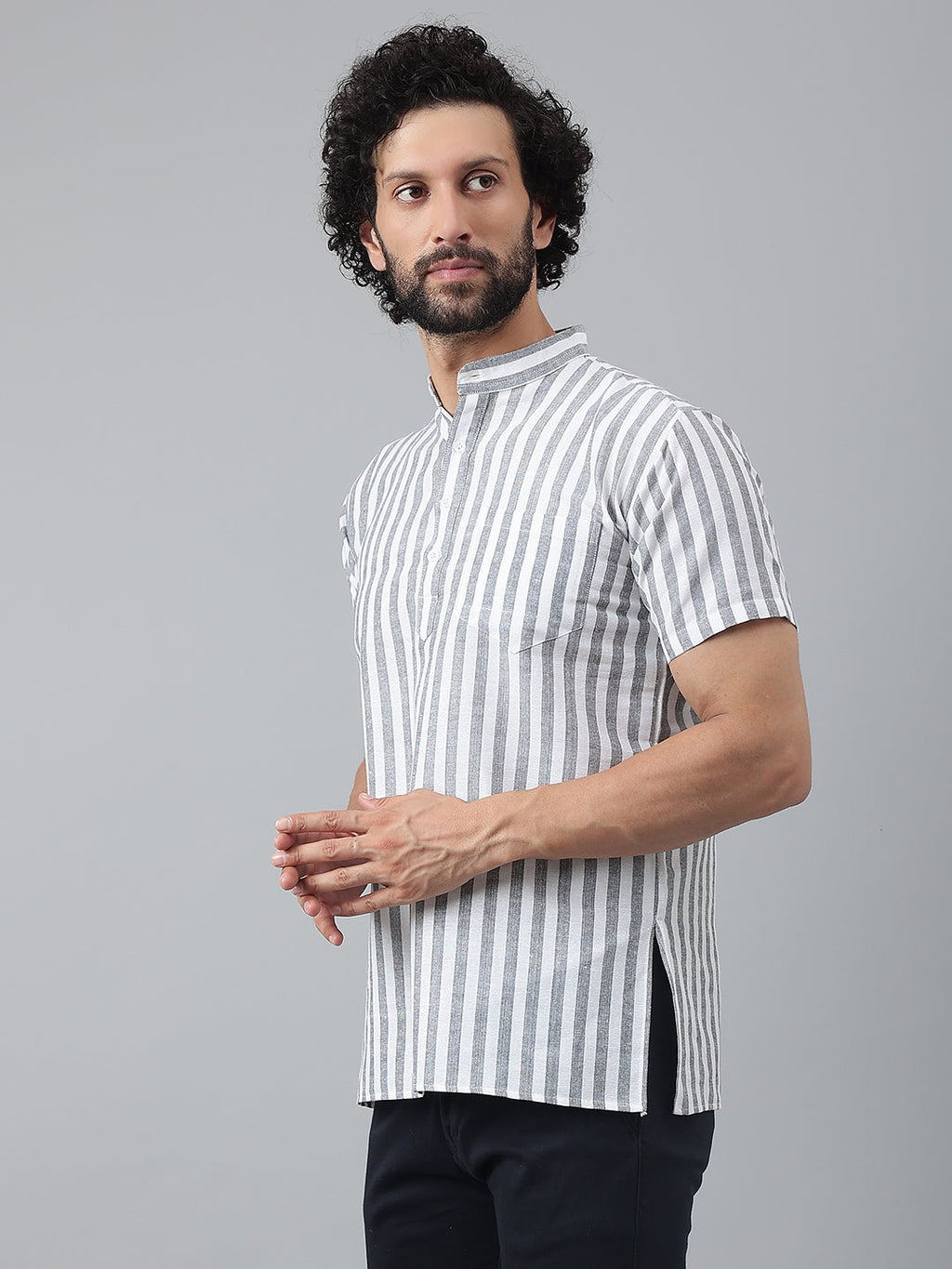 RIAG Grey Color Short Sleeves Casual Men's Cotton Short Kurta | Grocsy