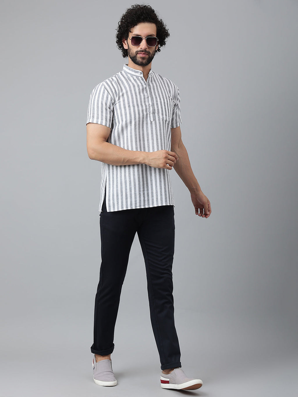 RIAG Grey Color Short Sleeves Casual Men's Cotton Short Kurta | Grocsy