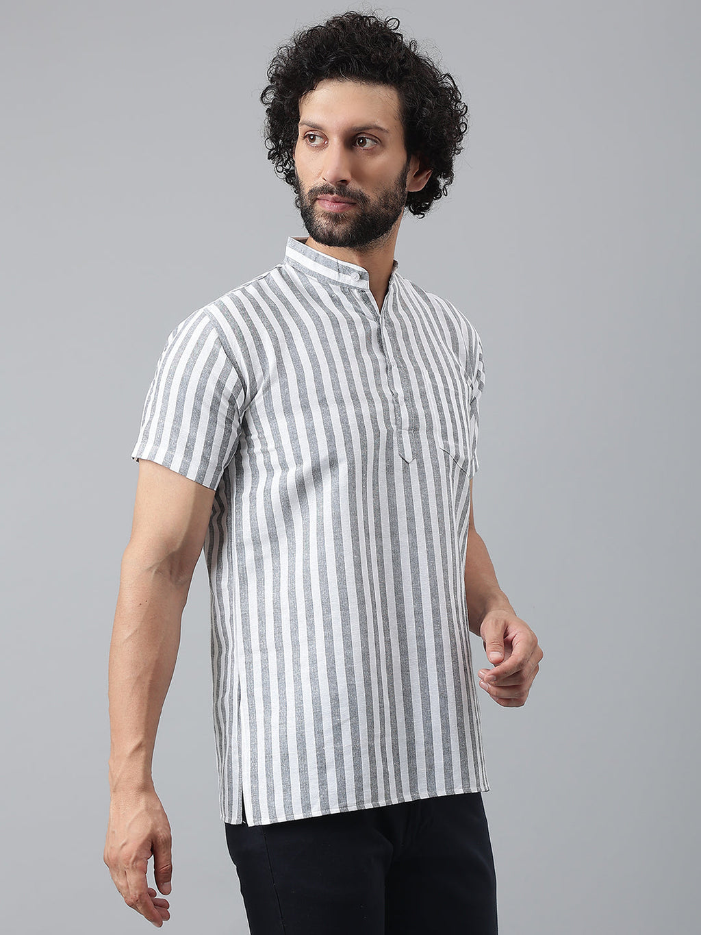 RIAG Grey Color Short Sleeves Casual Men's Cotton Short Kurta | Grocsy