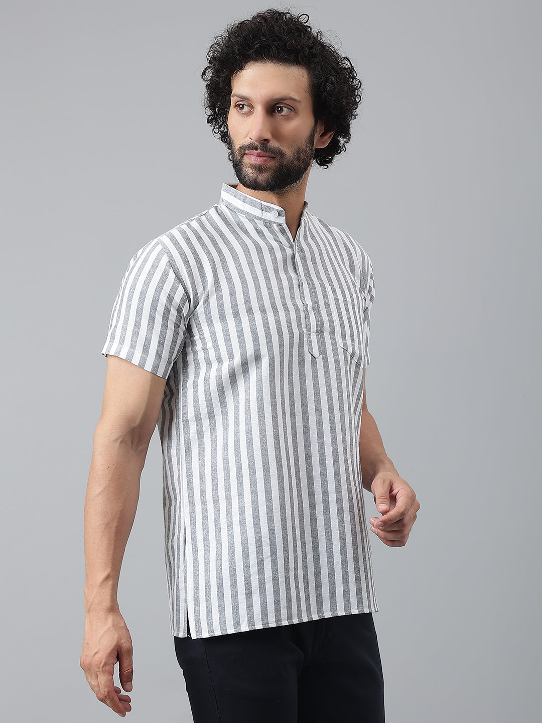 RIAG Grey Color Short Sleeves Casual Men's Cotton Short Kurta | Grocsy