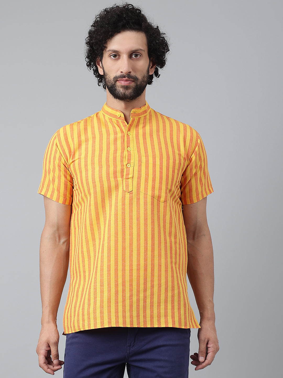 RIAG Yellow Color Short Sleeves Casual Men's Cotton Short Kurta | Grocsy