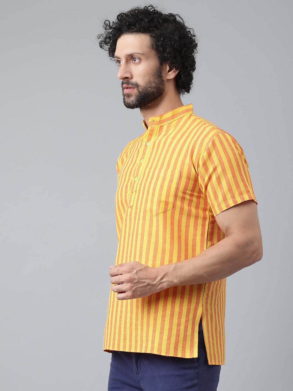 RIAG Yellow Color Short Sleeves Casual Men's Cotton Short Kurta | Grocsy